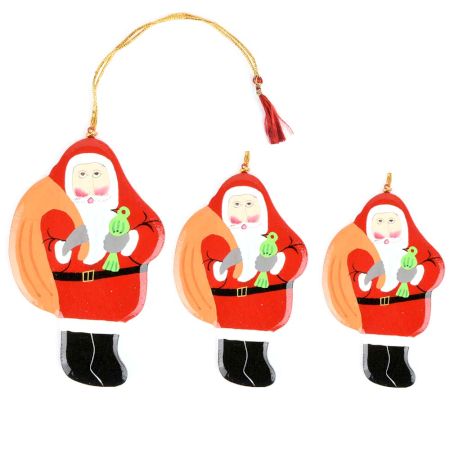 Christmas Tree Hanging Decoration Green Santa Clauses In Three Sizes